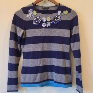 Brooks Brothers Women Silk Cashmere Striped Floral Embroidered Pullover Sweater